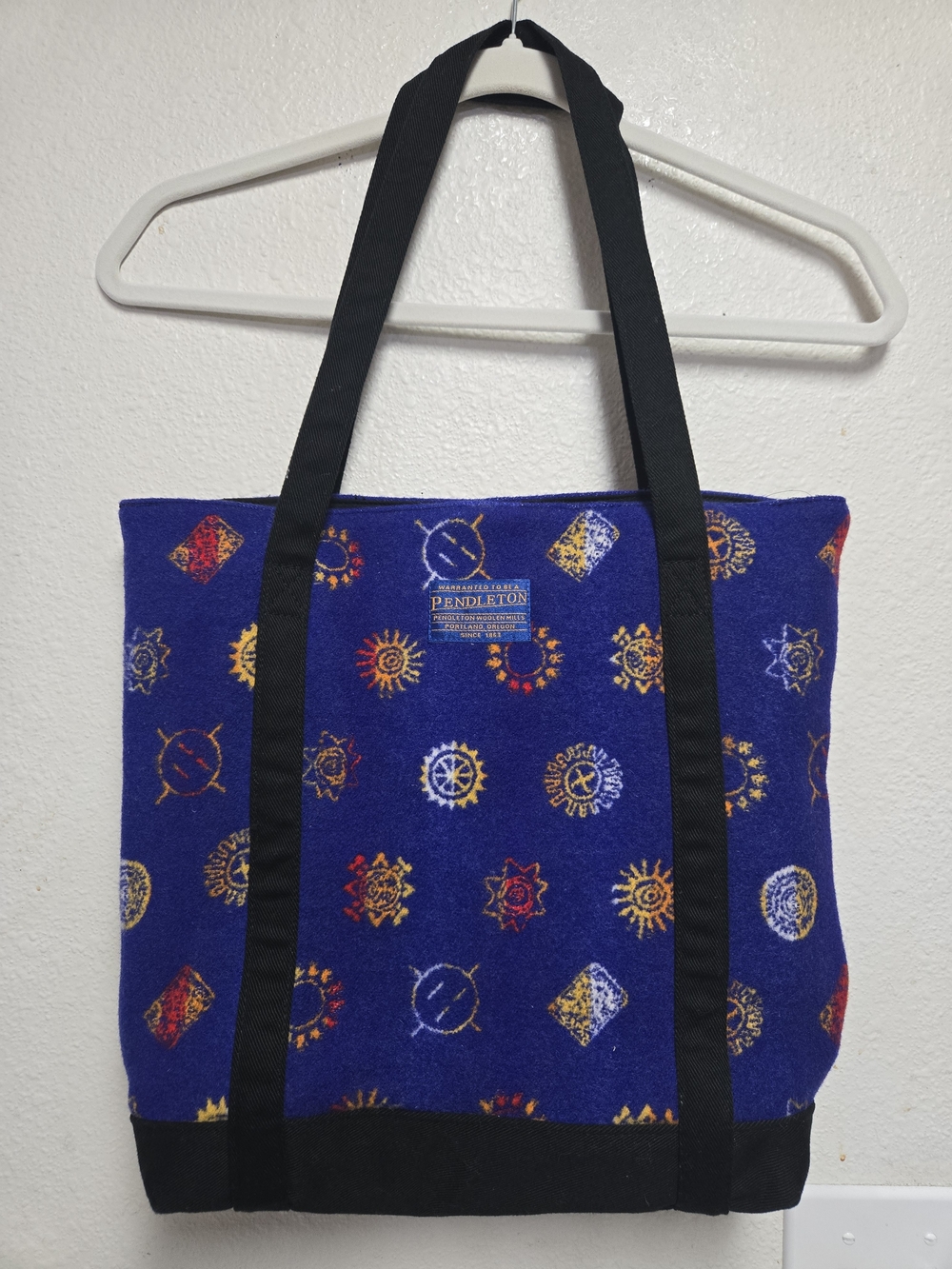 Pendleton Royal Blue Wool Tote with Black Straps